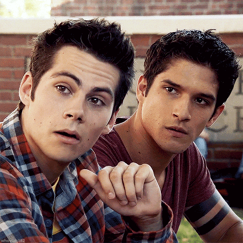 Digital avatar featuring two male figures posing for a photo, one in a plaid shirt and the other in a striped tee, representing a pfp inspired by Dylan O'Brien.
