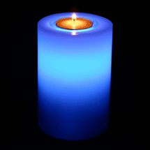 Artistic forum avatar showing a glowing blue candle with a small flame centered on top against a black background.