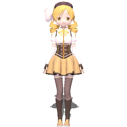 Profile avatar of Mami Tomoe from Puella Magi Madoka Magica, full-body in her yellow magical-girl outfit on a transparent background.