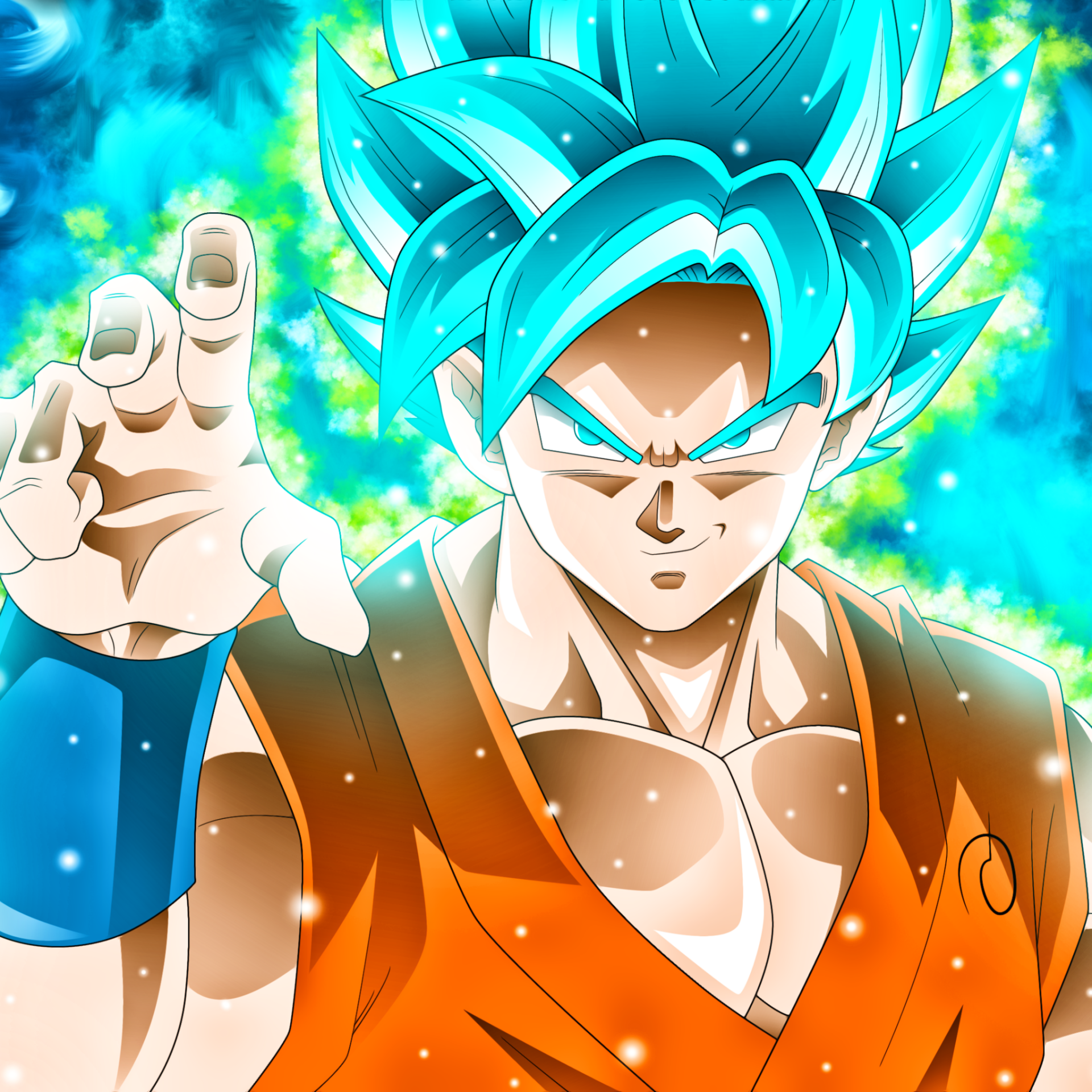 Forum avatar/pfp of Goku (Dragon Ball Super) in Super Saiyan Blue, glowing blue hair and aura, orange gi, intense stare and outstretched hand.
