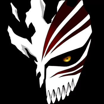 Close-up of a Bleach anime character wearing a distinctive white and red mask with sharp teeth and a glowing yellow eye, used as a forum avatar.