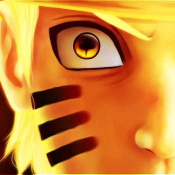 Close-up anime portrait of Naruto Uzumaki — intense glowing eye, whisker marks and blond hair, cropped for a forum avatar/pfp.