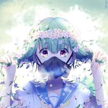 purple eyes gas mask short hair flower Anime Original PFP