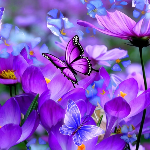 Purple Cosmos and Butterflies by MaDonna