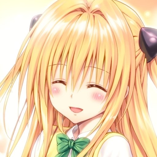 Forum avatar of Golden Darkness from To Love-Ru: anime portrait with long blonde hair, blushing smile and side ribbons.