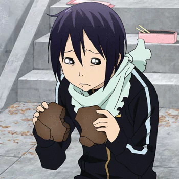 Yato from Noragami looking sad while holding broken pieces of bread, used as an anime forum avatar/profile photo.