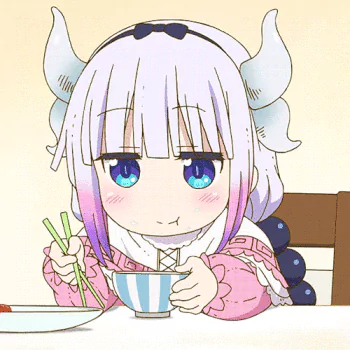Animated avatar of Kanna Kamui from Miss Kobayashi's Dragon Maid, enjoying a meal with chopsticks.
