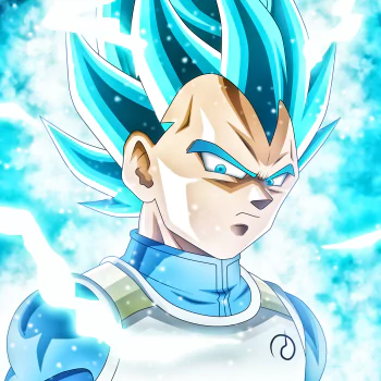 Close-up of Vegeta in his Super Saiyan Blue form from Dragon Ball Super, featuring intense blue hair and glowing energy effects in an anime-style forum avatar.