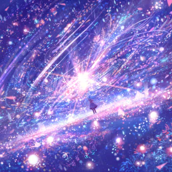 blue hair staff braid colorful magic petal Anime Original PFP