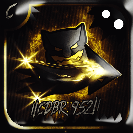 Dark, stylized avatar featuring a fierce cat mask with glowing golden effects, designed for a Geometry Dash video game forum profile.