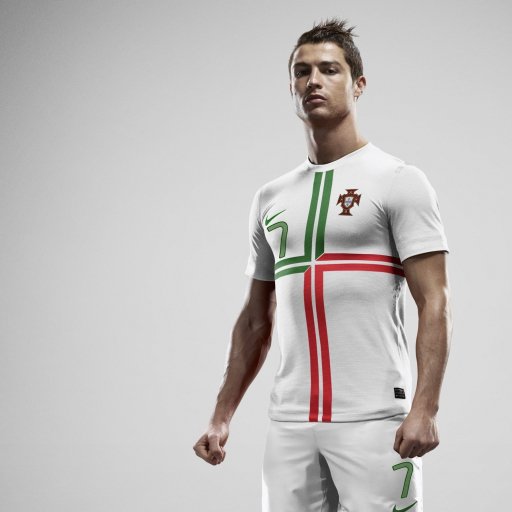 Cristiano Ronaldo wearing a white Portugal soccer jersey with green and red cross design, standing confidently for a sports-themed forum avatar.