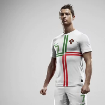 Cristiano Ronaldo wearing a white Portugal soccer jersey with green and red cross design, standing confidently for a sports-themed forum avatar.