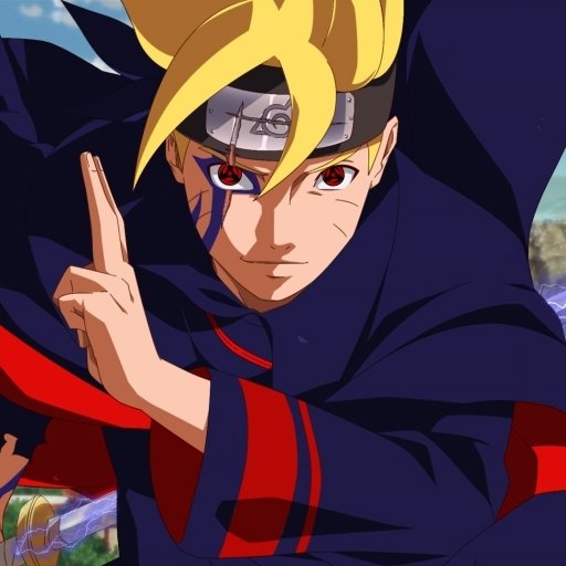 Forum avatar of Boruto Uzumaki from the anime Boruto — close-up in his headband and dark cloak, making a hand sign with a focused, determined expression.
