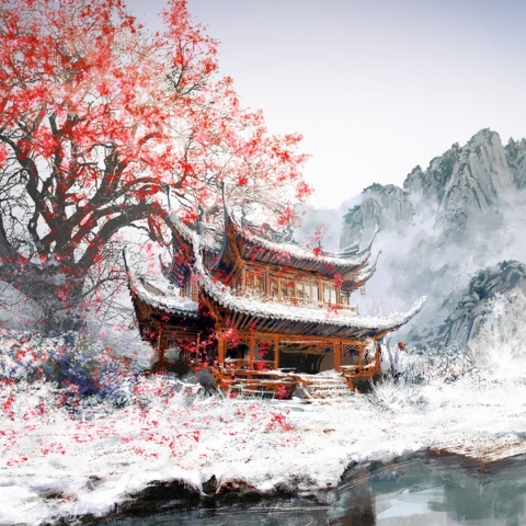 Lone Temple in the Snow
