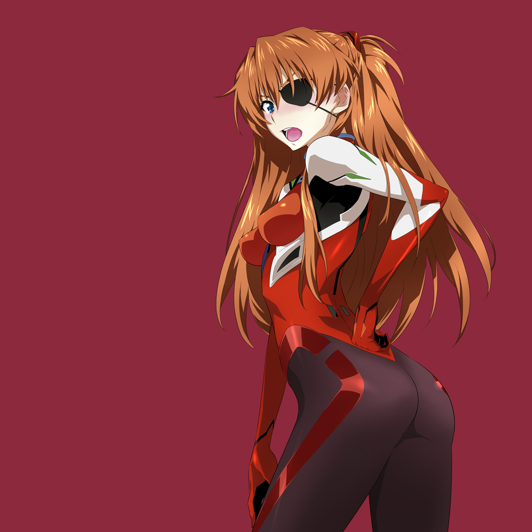 Forum avatar of Asuka Langley Sohryu from Evangelion: 3.0, wearing a red plug suit and smirking over one shoulder against a solid maroon background.