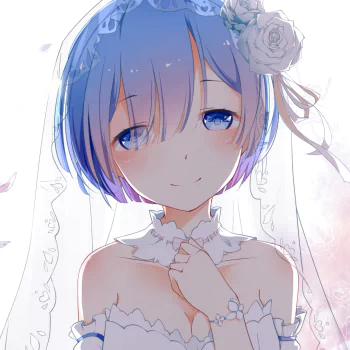 Anime-style forum avatar of Rem from Re:Zero - Starting Life in Another World, featuring her with blue hair, a white rose headpiece, and a delicate white outfit.