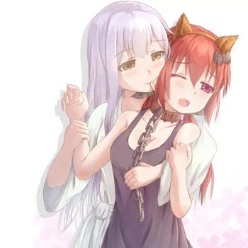 Anime-style forum avatar featuring Satanichia Kurumizawa McDowell and Raphiel Shiraha Ainsworth from Gabriel DropOut in a playful, close pose.