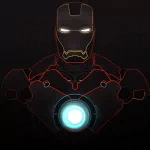 Comic-style avatar of Iron Man with glowing arc reactor and eyes, set against a dark background for a striking forum profile photo.