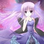 Anime-style original artwork of a girl with long lavender hair and purple dress, set against a starry, cosmic background, often used as a forum avatar or profile photo.