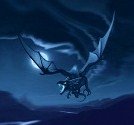 Fantasy-themed forum avatar featuring a dark, menacing dragon soaring through a stormy night sky.