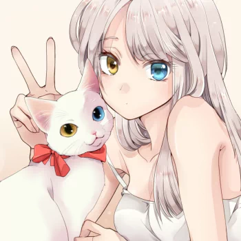 cat long hair white hair heterochromia Anime girl anime girl anime cat PFP