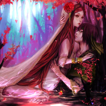 long hair red hair hug couple Romantic love Anime anime couple PFP