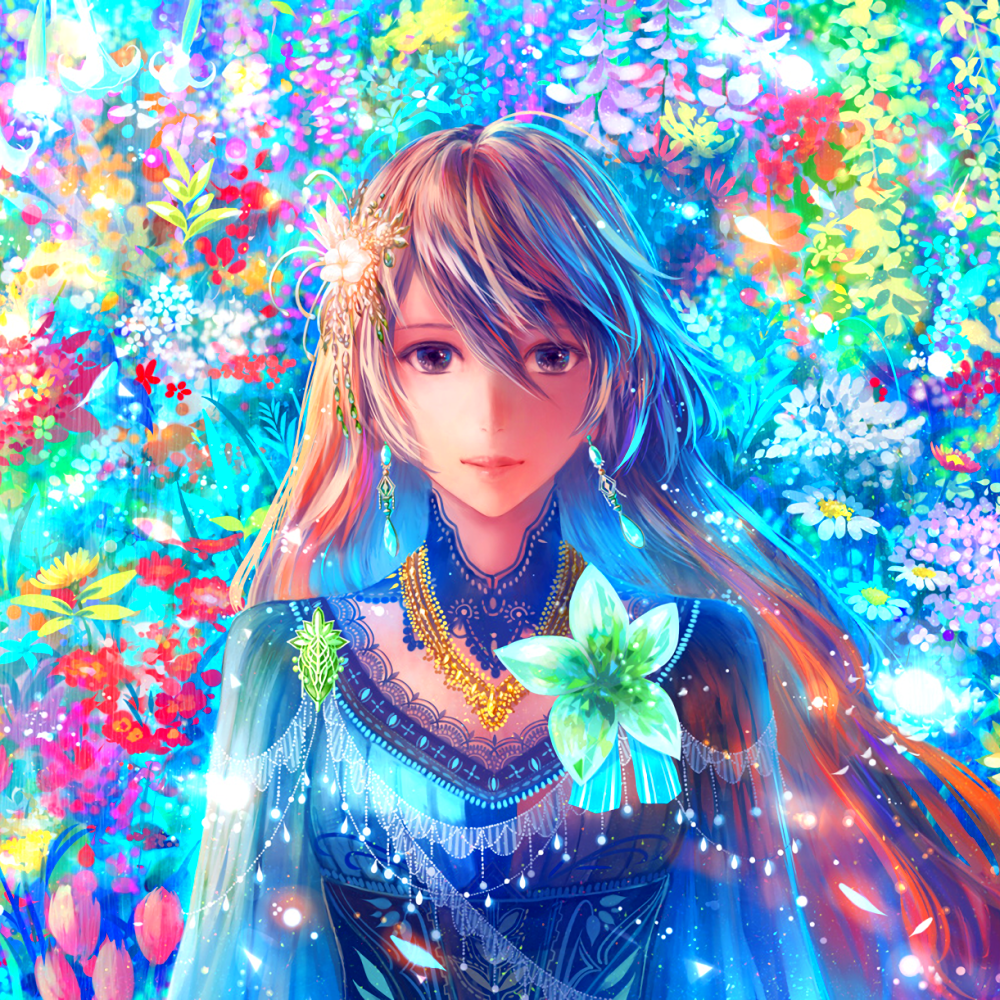 Download Earrings Brown Hair Petal Long Hair Colorful Flower Anime Original PFP