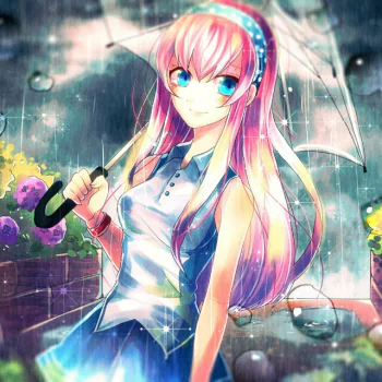 rain umbrella blue eyes pink hair long hair Luka Megurine Anime Vocaloid Rain Anime PFP