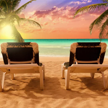  Beach Chairs on Tropical Beach
