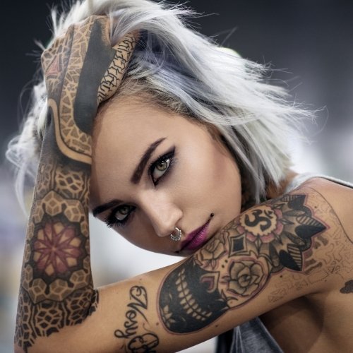 Download Face White Hair Lipstick Model Tattoo Woman Felisya Piana PFP