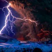 Lightning over volcano