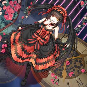 clock Date A Live heterochromia long hair black hair rose dress flower Kurumi Tokisaki Anime PFP