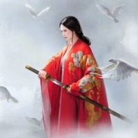 Download Woman Warrior Sword Oriental Kimono Katana Dove Black Hair Bird Fantasy PFP