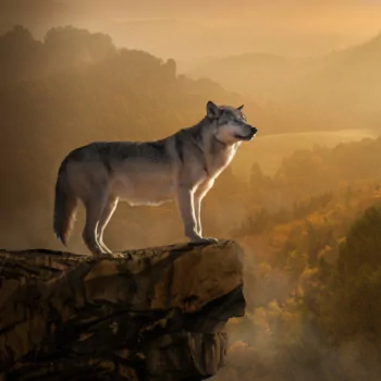  Wolf on a Rock Looking over the Forest by Peter Fischer
