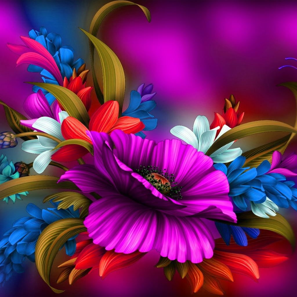 Colorful Flower and Butterfly Abstract by MaDonna