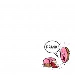 Funny forum avatar/pfp: tiny pink cartoon lies collapsed on the ground while another pink cartoon stands nearby shouting FRANK!