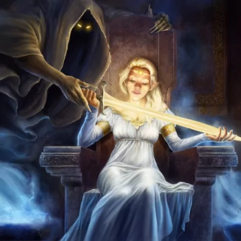 ghost white dress blonde sword elf fantasy PFP