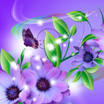  Purple Daisies and Butterflies by Ma Donna