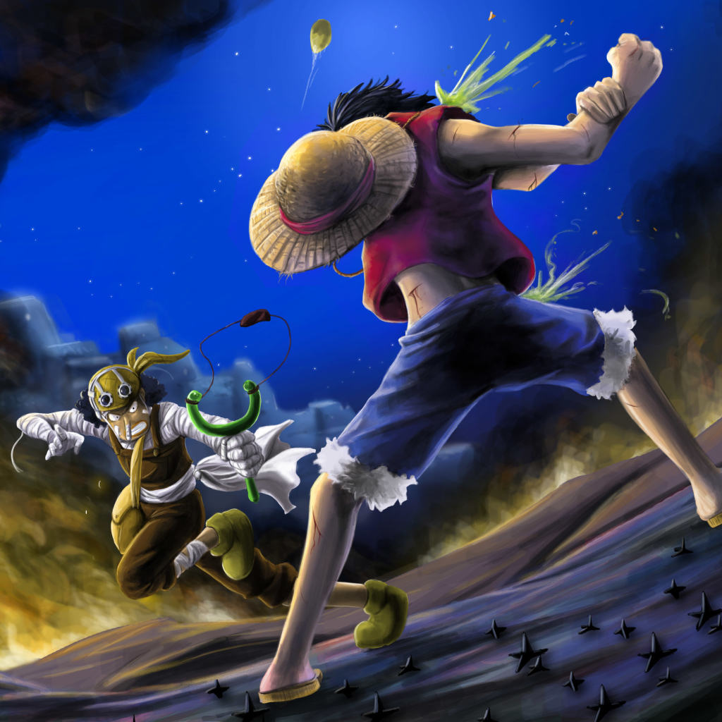Luffy vs Usop by farenheat
