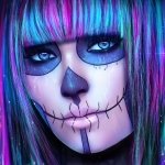 Download Colorful Hair Makeup Day Of The Dead Artistic Sugar Skull PFP