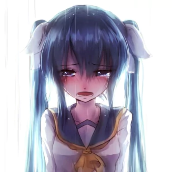 blue eyes blue hair sad long hair school uniform Hatsune Miku Vocaloid Anime sad anime PFP