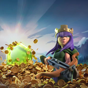 crown purple hair woman warrior crossbow Clash of Clans video game PFP