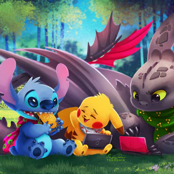 crossover Stitch (Lilo & Stitch) Pikachu Toothless (How to Train Your Dragon) Lilo & Stitch Pokemon How to Train Your Dragon movie PFP