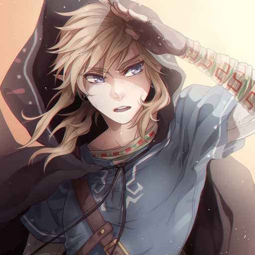 Forum avatar of Link from The Legend of Zelda: Breath of the Wild (The Legend of Zelda video game), hooded in a blue tunic with pale hair and piercing blue eyes, shading his brow.