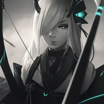 bow blue eyes white hair archer Anime Original PFP
