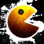 Stylized Pac-Man avatar with artistic splatter background for profile picture use.