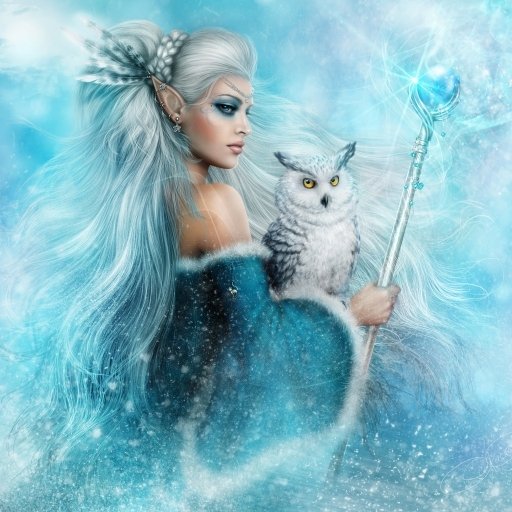 Download Winter Snowy Owl Elf Staff Owl Blue Eyes White Hair Fantasy ...