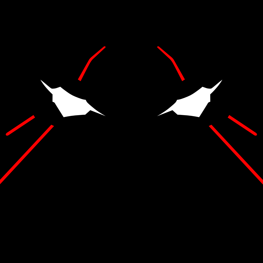 Stylized minimalist profile avatar inspired by Neon Genesis Evangelion, featuring sharp white eyes and red accents on a black background in anime style.