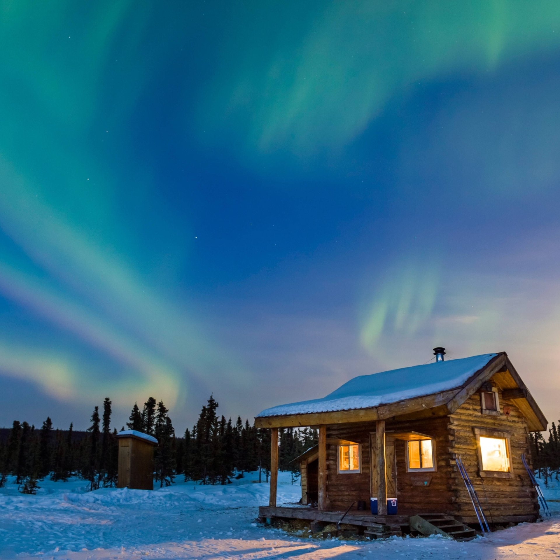 Download Cabin Snow Aurora Borealis Winter Nature PFP