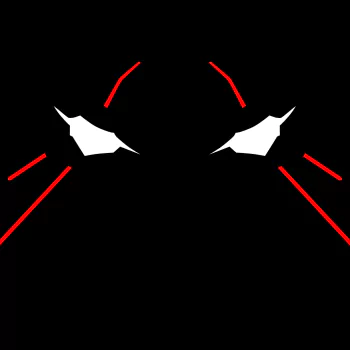 Stylized minimalist profile avatar inspired by Neon Genesis Evangelion, featuring sharp white eyes and red accents on a black background in anime style.